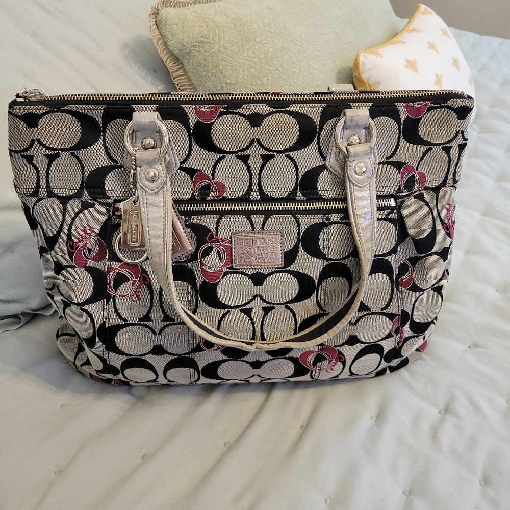 Coach Poppy Purse G1120-18711 Gray / Black Burgundy Hobo Tote Handbag